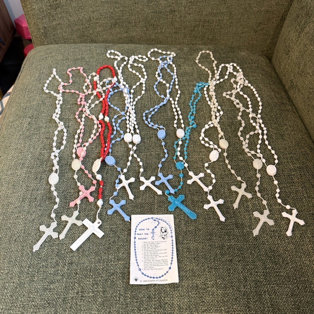 Lot of 14 Plastic Rosary Beads Cross Necklaces Religious Prayer‎ Catholic
